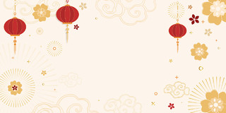 黄色中式复古新年虎年元旦灯笼花纹展板背景
